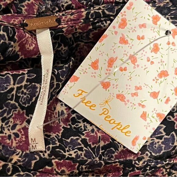 Free People I’m Your Favorite Mini Dress Plum/Purple Combo Size M Smocked Floral - Picture 8 of 8